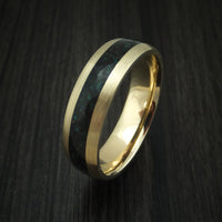 14K Yellow Gold And Black Dinosaur Bone and Malachite Ring Custom Made Fossil Band