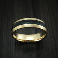 14K Yellow Gold And Black Dinosaur Bone and Malachite Ring Custom Made Fossil Band