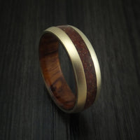 14K Yellow Gold And Mixed Dinosaur Bone Ring With Desert Ironwood Burl Wood Sleeve Custom Made Fossil Band