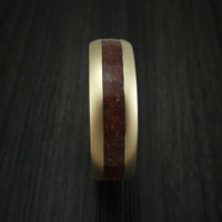 14K Yellow Gold And Mixed Dinosaur Bone Ring With Desert Ironwood Burl Wood Sleeve Custom Made Fossil Band