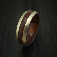 14K Yellow Gold And Mixed Dinosaur Bone Ring With Desert Ironwood Burl Wood Sleeve Custom Made Fossil Band