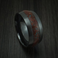 Black Titanium Red Dinosaur Bone with Turquoise Ring Custom Made Fossil Band