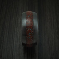 Black Titanium Red Dinosaur Bone with Turquoise Ring Custom Made Fossil Band