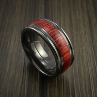 Wood Ring and BLACK ZIRCONIUM Ring inlaid with COCOBOLO WOOD Custom Made to Any Size and Optional Wood Types