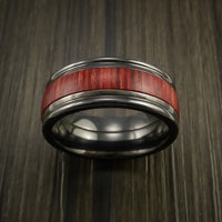 Wood Ring and BLACK ZIRCONIUM Ring inlaid with COCOBOLO WOOD Custom Made to Any Size and Optional Wood Types