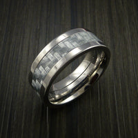 Titanium Ring with Silver Texalium Inlay with Carbon Fiber Style Weave Pattern