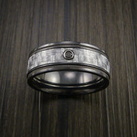 Texalium Carbon Fiber Ring with Black Diamond Custom Made with Black Zirconium Band