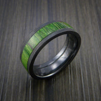 Wood Ring and Black Zirconium Ring inlaid with JADE GREEN WOOD Custom Made to Any Size and Optional Wood Types