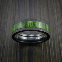 Wood Ring and Black Zirconium Ring inlaid with JADE GREEN WOOD Custom Made to Any Size and Optional Wood Types