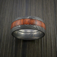Wood Ring and Damascus Ring inlaid with Hardwood Custom Made