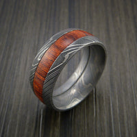 Wood Ring and Damascus Ring inlaid with Hardwood Custom Made