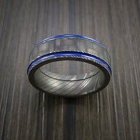 Carbon Fiber Damascus Steel Ring with Optional Color Inlay