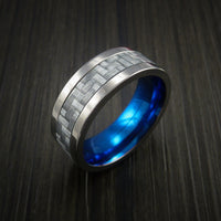 Titanium Ring with Silver Texalium Inlay with Carbon Fiber Style Weave Pattern and Anodized Interior