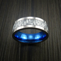 Titanium Ring with Silver Texalium Inlay with Carbon Fiber Style Weave Pattern and Anodized Interior