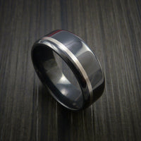 Black Zirconium Band Wide Platinum Inlay Ring Made to Any Sizing