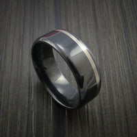 Black Zirconium Band Wide Platinum Inlay Ring Made to Any Sizing