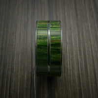 Wood Ring and BLACK Titanium Ring inlaid with Jade Wood Custom Made to Any Size