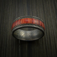Wood Ring and Damascus Ring inlaid with Hardwood Custom Made