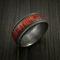 Wood Ring and Damascus Ring inlaid with Hardwood Custom Made