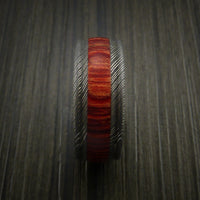 Wood Ring and Damascus Ring inlaid with Hardwood Custom Made
