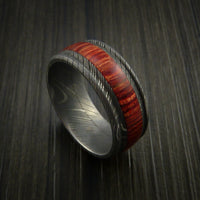 Wood Ring and Damascus Ring inlaid with Hardwood Custom Made