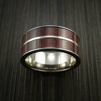 Wood Ring and Titanium Ring inlaid in Red Heart Wood Custom Made to Any Size and Optional Wood Types