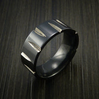 Black Zirconium Wedge Cut Wedding Band Ring Made to Any Sizing and Finish 3-22
