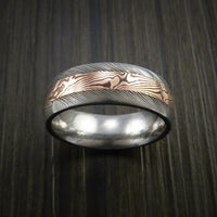 Damascus and 14k ROSE GOLD Mokume Gane Ring Custom Made