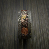 King's Camo WOODLAND SHADOW and Damascus Steel Ring Traditional Style Band Made Custom