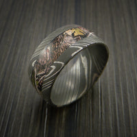 King's Camo WOODLAND SHADOW and Damascus Steel Ring Traditional Style Band Made Custom