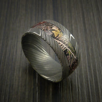 King's Camo WOODLAND SHADOW and Damascus Steel Ring Traditional Style Band Made Custom