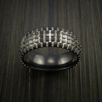 Black Zirconium Carved Tread Design Ring Bold Unique Band Custom Made to Any Sizing 4-22