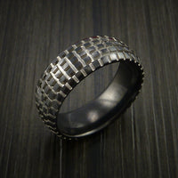 Black Zirconium Carved Tread Design Ring Bold Unique Band Custom Made to Any Sizing 4-22