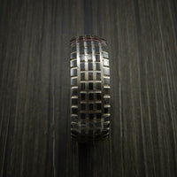 Black Zirconium Carved Tread Design Ring Bold Unique Band Custom Made to Any Sizing 4-22