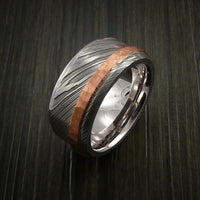 Damascus Steel 14K White Gold Ring Wedding Band with Hammered Copper Inlay