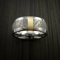 Gibeon Meteorite in Cobalt Chrome and 14k Yellow Gold Wedding Band Made to any Sizing