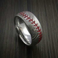 Damascus Steel Baseball Ring with Polish Finish