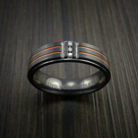 Black ZIrconium and Three Diamond Ring with Color Inlay Made to Any Size