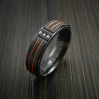 Black ZIrconium and Three Diamond Ring with Color Inlay Made to Any Size