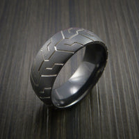 Black Zirconium Tire Tread Textured Carved Ring