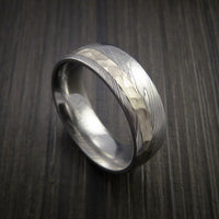 Damascus Steel 14K White Gold Ring Wedding Band Custom Made Hammer Finish