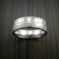 Damascus Steel 14K White Gold Ring Wedding Band Custom Made Hammer Finish