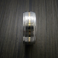 Damascus Steel 14K Yellow Gold Ring with Gold Sleeve Wedding Band Custom Made