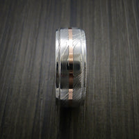 Damascus Steel 14K Rose Gold Ring with Gold Sleeve Wedding Band Custom Made