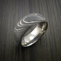 Damascus Steel Ring with Titanium Band inside Sleeve