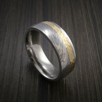 Damascus Steel 14K Yellow Gold Ring Wedding Band Custom Made Hammer Finish