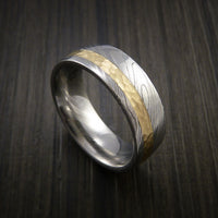Damascus Steel 14K Yellow Gold Ring Wedding Band Custom Made Hammer Finish