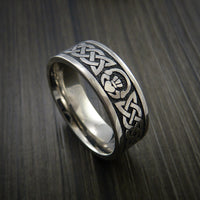 Titanium Celtic Irish Claddagh Ring Carved Hands Clasping Heart Band