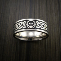 Titanium Celtic Irish Claddagh Ring Carved Hands Clasping Heart Band