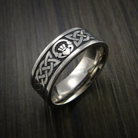 Titanium Celtic Irish Claddagh Ring Carved Hands Clasping Heart Band